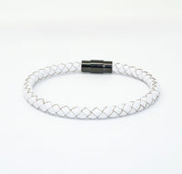 Unisex Men's Genuine  Leather Stainless Steel Magnetic Clasp Bracelet White