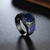 Gold Plated Black Gunmetal P Fashion Ring Blue AAA Zirconia Women Unisex B321