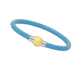 Unisex Men's Genuine  Leather Stainless Steel Magnetic Clasp Bracelet Light Blue