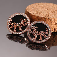 Rose Gold Plated Platinum Black Earrings AAA Zirconia Push Back  Jaguar.84" L255