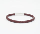 Unisex Men's Genuine Leather Stainless Steel Magnetic Clasp Bracelet Burgundy