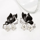 Rose Gold Platinum Plated Black Earrings Zirconia Push Back Butterfly .68" L303