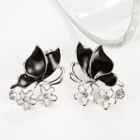 Rose Gold Platinum Plated Black Earrings Zirconia Push Back Butterfly .68" L303
