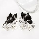 Rose Gold Platinum Plated Black Earrings Zirconia Push Back Butterfly .68" L303