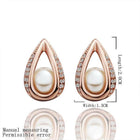 Rose Gold Platinum Plated  Earrings Stud AAA Zirconia Push Back Drop .52" L288