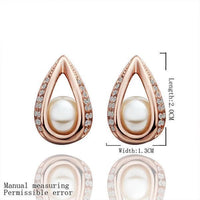 Rose Gold Platinum Plated  Earrings Stud AAA Zirconia Push Back Drop .52" L288