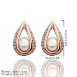 Rose Gold Platinum Plated  Earrings Stud AAA Zirconia Push Back Drop .52" L288