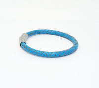 Unisex Men's Genuine  Leather Stainless Steel Magnetic Clasp Bracelet Light Blue