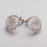 Rose Gold Platinum Plated Earrings Stud AAA Zirconia Push Back Heart .56" L272