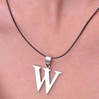 Stainless Steel Leather Necklace Pendant Lover Letter Initial Alphabet