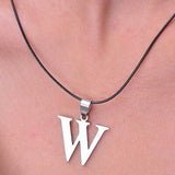 Stainless Steel Leather Necklace Pendant Lover Letter Initial Alphabet
