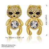 Rose Gold Platinum Plated Black Earrings AAA Zirconia Push Back Bear .44" L320