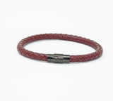 Unisex Men's Genuine Leather Stainless Steel Magnetic Clasp Bracelet Burgundy