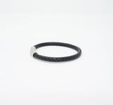 Unisex Genuine Leather Stainless Steel Magnetic Clasp Bracelet Black 8" Inches