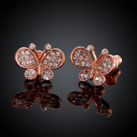 Rose Gold Plated Earrings Stud AAA Zirconia Push Back Butterfly .52" L254