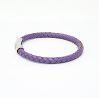 Unisex Men's Genuine  Leather Stainless Steel Magnetic Clasp Bracelet Purple