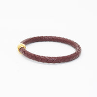 Unisex Men's Genuine Leather Stainless Steel Magnetic Clasp Bracelet Burgundy