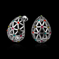 Rose Gold Platinum Plated  Earrings Stud AAA Zirconia Push Back .56" L312