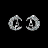 Rose Gold Platinum Plated Earrings Stud AAA Zirconia Push Back Moon .48" L311