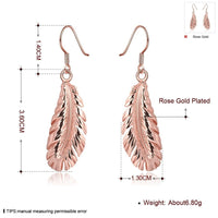 Rose Gold Plated Earrings Drop Dangle Fish Hook Leaf 52" L265