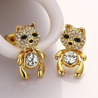 Rose Gold Platinum Plated Black Earrings AAA Zirconia Push Back Bear .44" L320
