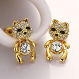 Rose Gold Platinum Plated Black Earrings AAA Zirconia Push Back Bear .44" L320