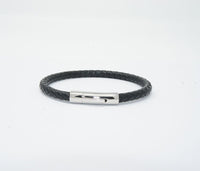 Unisex Genuine Leather Stainless Steel Magnetic Clasp Bracelet Black 8" Inches