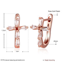 Rose Gold Platinum Plated Earrings AAA Zirconia Latch Back Cross .4" L274