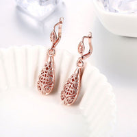 Rose Gold Platinum Plated Earrings Drop Dangle French Pierced .36" L243