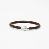 Unisex Men's Genuine Leather Stainless Steel Magnetic Clasp Bracelet Brown