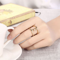 Rose Gold Platinum Plated Fashion Ring Women Open Double Line B477