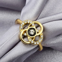 Rose Gold Platinum  Plated Fashion Ring Black AAA Zirconia Women Flower B293