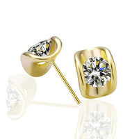 Gold Platinum Plated  Earrings Stud AAA Zirconia Push Back .36" L245