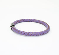 Unisex Men's Genuine  Leather Stainless Steel Magnetic Clasp Bracelet Purple