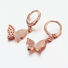 Rose Gold Plated Earrings Drop Dangle AAA Zirconia Leverback Butterfly .6" L231