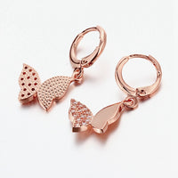 Rose Gold Plated Earrings Drop Dangle AAA Zirconia Leverback Butterfly .6" L231