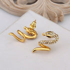 Rose Gold Platinum Plated  Earrings Stud AAA Zirconia Push Back Snake .48" L313