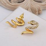 Rose Gold Platinum Plated  Earrings Stud AAA Zirconia Push Back Snake .48" L313