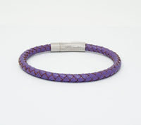 Unisex Men's Genuine  Leather Stainless Steel Magnetic Clasp Bracelet Purple