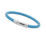 Unisex Men's Genuine  Leather Stainless Steel Magnetic Clasp Bracelet Light Blue