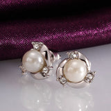 Rose Gold Platinum Plated  Earrings Stud Pearl AAA Zirconia Push Back .4" L260