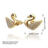 Rose Gold Platinum  Plated  Earrings Stud AAA Zirconia Push Back Swan .56" L293