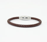 Unisex Men's Genuine Leather Stainless Steel Magnetic Clasp Bracelet Brown