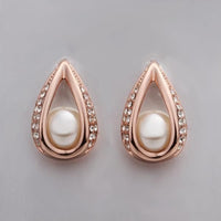 Rose Gold Platinum Plated  Earrings Stud AAA Zirconia Push Back Drop .52" L288