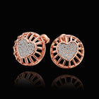Rose Gold Platinum Plated Earrings Stud AAA Zirconia Push Back Heart .56" L272