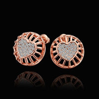 Rose Gold Platinum Plated Earrings Stud AAA Zirconia Push Back Heart .56" L272