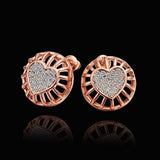Rose Gold Platinum Plated Earrings Stud AAA Zirconia Push Back Heart .56" L272