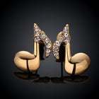 Rose Gold  Plated Earrings Stud AAA Zirconia Push Back Music Note .4" L318