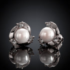 Rose Gold Platinum Plated  Earrings Stud Pearl AAA Zirconia Push Back .4" L260