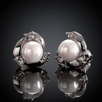 Rose Gold Platinum Plated  Earrings Stud Pearl AAA Zirconia Push Back .4" L260